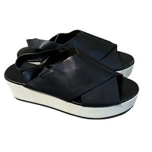 Vince Jenaya Black Leather Platform Slingback Sandals in Size 9